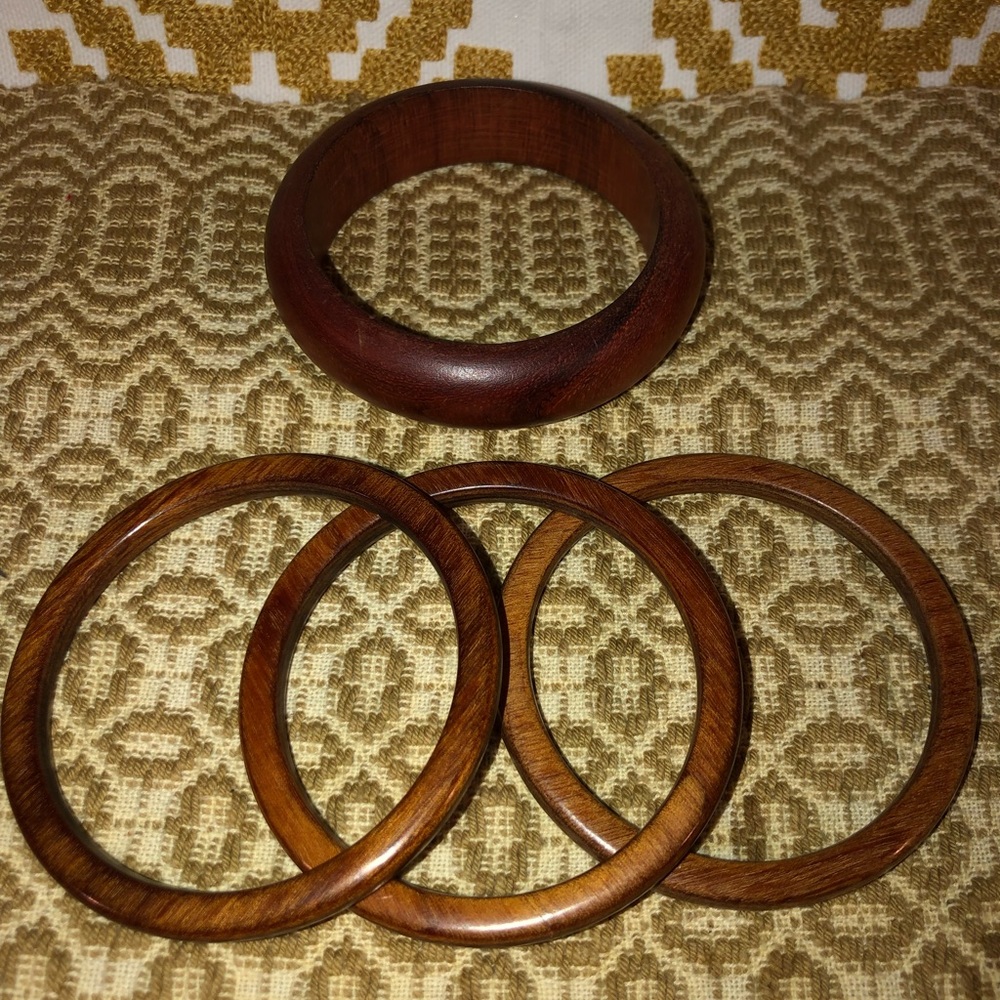 4 wood bangle bracelets